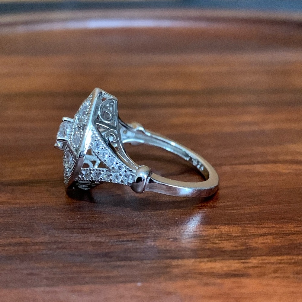 Sterling Silver Blooming Flower Round Cut CZ Ring - Picture 2 of 6